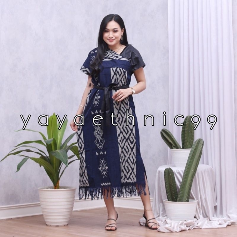 Dress Aurora tenun troso, dress tenun ikat, busana wanita ethnic tenun troso, dress aurora ethnic tenun troso 04