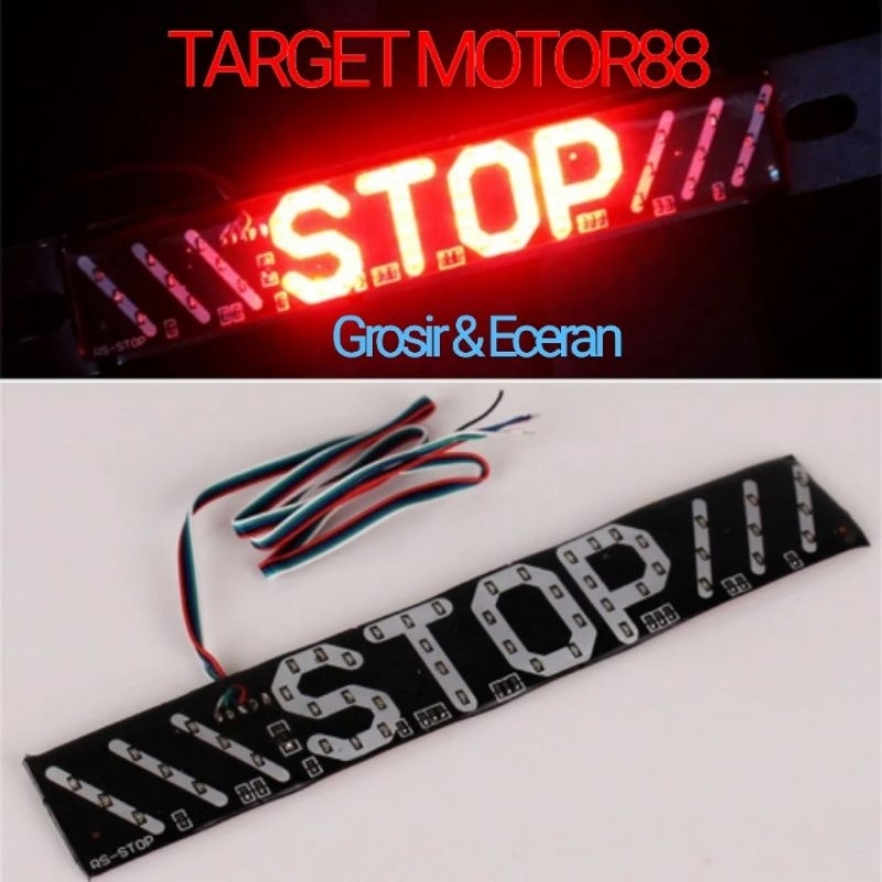 Lampu Dekorasi motor Mata kucing LED Tulisan STOP Lampu keamanan Belakang motor Mobil