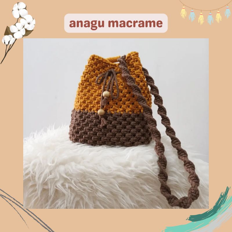 Tas Serut Macrame | Macrame Drawstring Bucket Bag