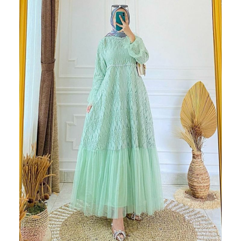 Gamis Brukat Tille Mutiara By Ozias Mewah Terlaris/Gamis Polkadott Mutiara/Ozias Bulat