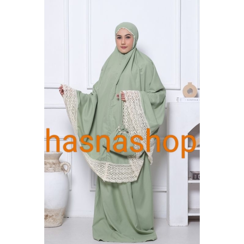 Mukena hasnashop Katun Polos Renda Bali Jumbo Mukena Dewasa Premium Termurah