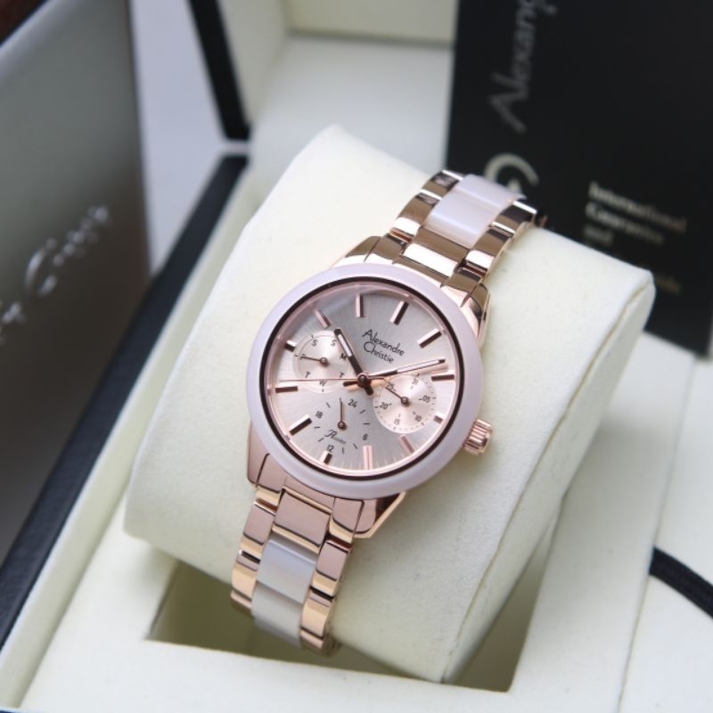JAM TANGAN WANITA ALEXANDER CHRISTIE AC 2A41 ROSEGOLD WHITE AC 2A41 ORIGINAL