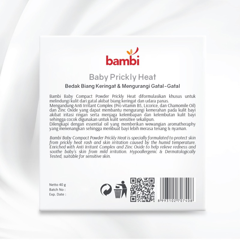 Bambi Baby Prickly Heat tabur 100gr dan Prickly Heat padat 40gr/ bedak biang keringat bayi bambi