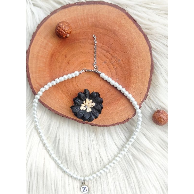 Kalung Choker Wanita Manik Mutiara Putih Epoxy Custom