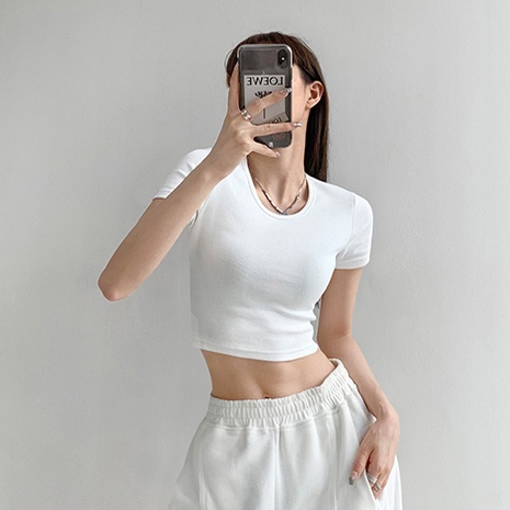 [Premium] Crop Top Hollow Back T-Shirt 7276 (S -L)