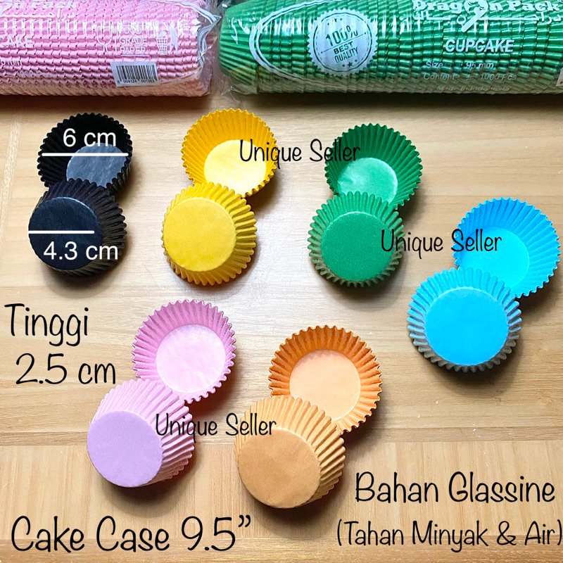 [1000 pcs] Cake Case 9.5 GLASSINE HITAM &amp; WARNA WARNI Diameter Alas 4.3 cm / Kertas Alas Pie Hitam Biru Hijau Kuning Pink Merah Muda Orange 9,5 / Kertas Cup Cake Glassine Hitam 9.5&quot; / Cupcake Case Glassine Hitam 95 mm / Kertas Alas Anti Minyak 9.5