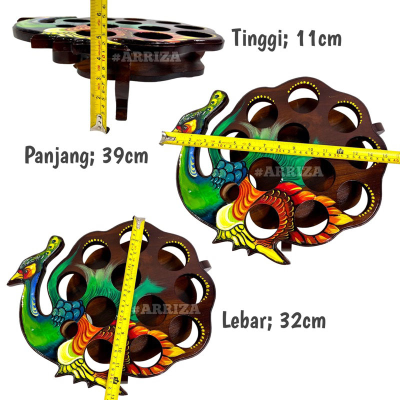 TEMPAT AQUA GELAS KAYU JATI MODEL MERAK isi 12 Motif Warna