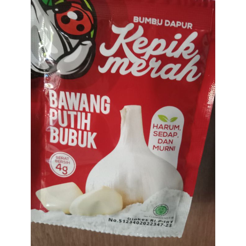 

Bawang putih bubuk cap Kepik merah,1 renceng isi 12 sachet