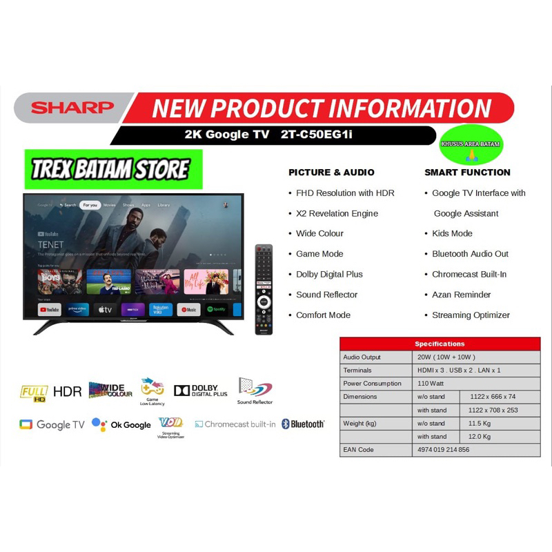 SHARP 2T-C50EG1i LED TV 50 INCH ANDROID SMART (BATAM)
