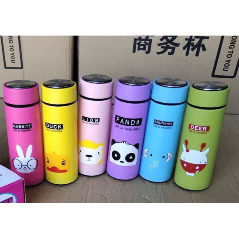 TUMBLER BOTOL KACA 450ml | BOTOL MINUM ANAK KARAKTER | TERMOS KACA ANIMAL 450ml