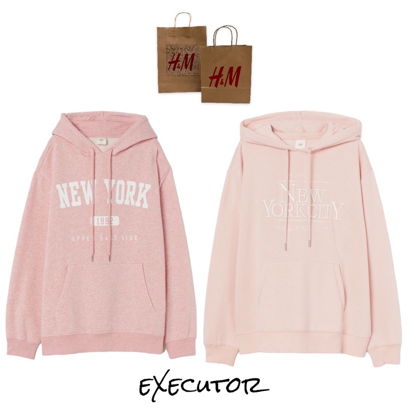 ( 8.8 ) Hoodie H&amp;M Unisex New York Pink, Flecee Katun Lembut Tebal, Free Papperbag