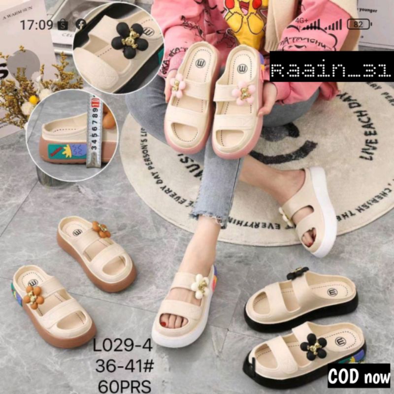 Sandal wanita ban 2 import selop perempuan trendy kembang CUTE boba New melisa L 029