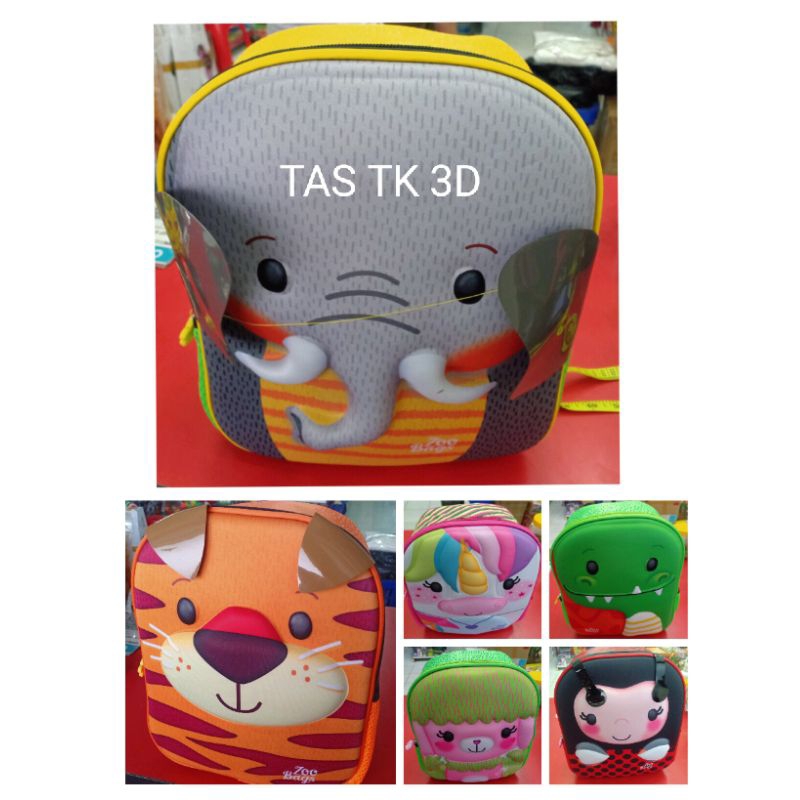 Tas Anak Sekolah SD Ransel 3D Timbul Zoo Bags Impor