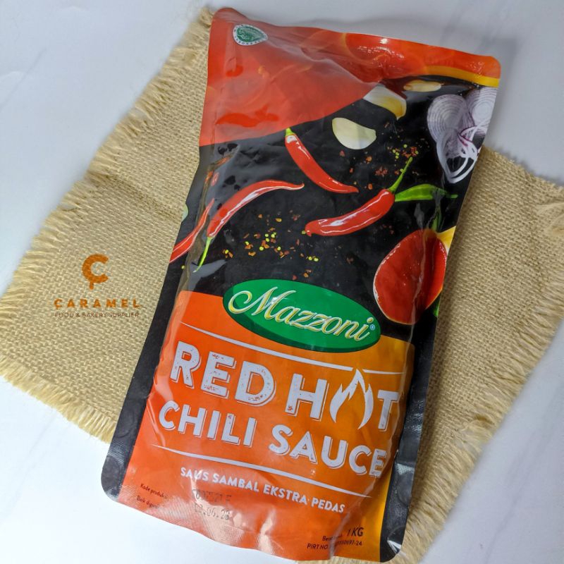 Mazzoni Red Hot Chili Sauce 1kg-Mazzoni Saus-Saus Ekstra Pedas Refill-Saus Sambal