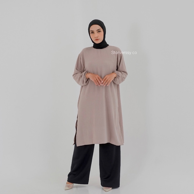 Ameena Tunik Crinkle - Tunik Wanita - Long Tunik Crinkle With Slit by Starverssy.co