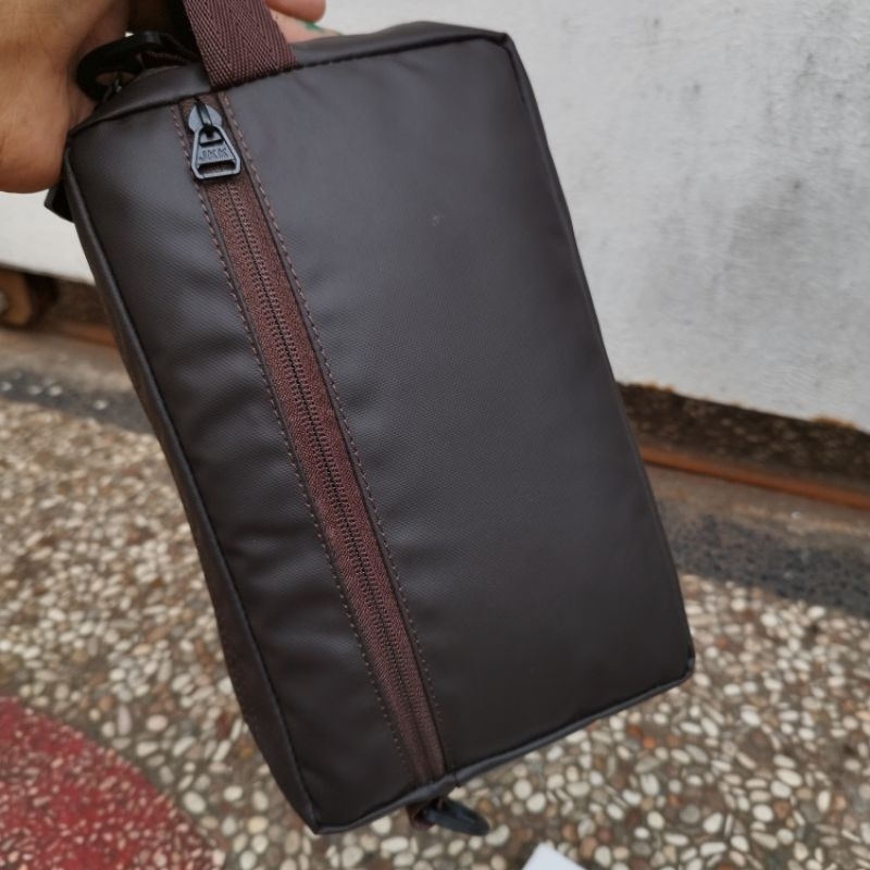 Handbag Pria Bahan Waterproof Merk DM Original | Clutch Pria Spesial Edition Brown