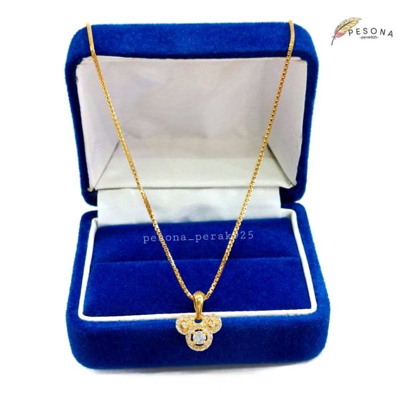 SET KALUNG ANAK PERAK ASLI SILVER 925 LAPIS EMAS PUTIH - MODEL LIONTIN MICKEY - PERHIASAN PERAK - PE