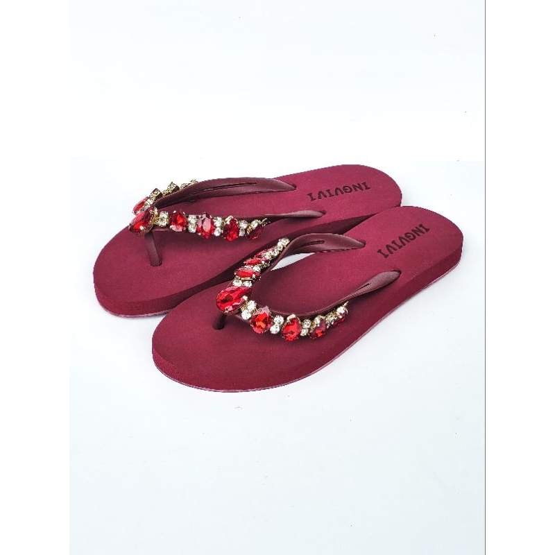 Ingvivi Swarovski Flat Polos Sandal Jepit Wanita Karet Import Manik Berlian Motek - 158-9