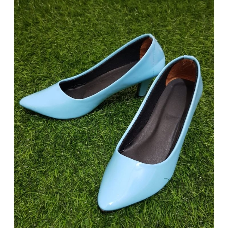 Anna shoes High hells kantor wanita cantix Glosy biru termurah