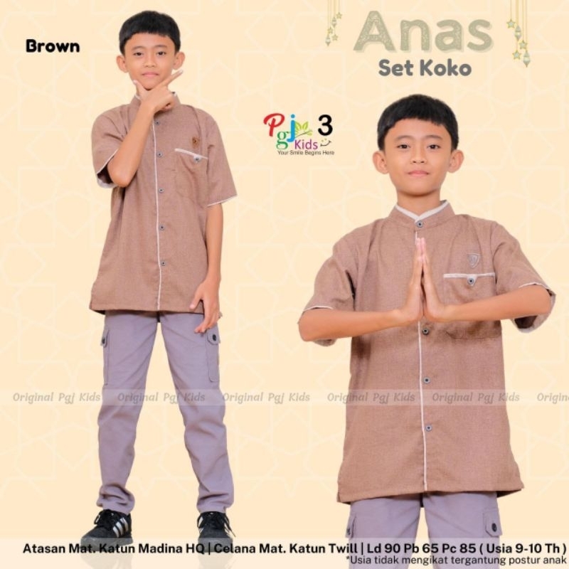 Anas Set Kurta Anak Usia 9-15 tahun by PGJ Kids l Setelan Kurta Anak Lengan pendek bahan madina HQ l