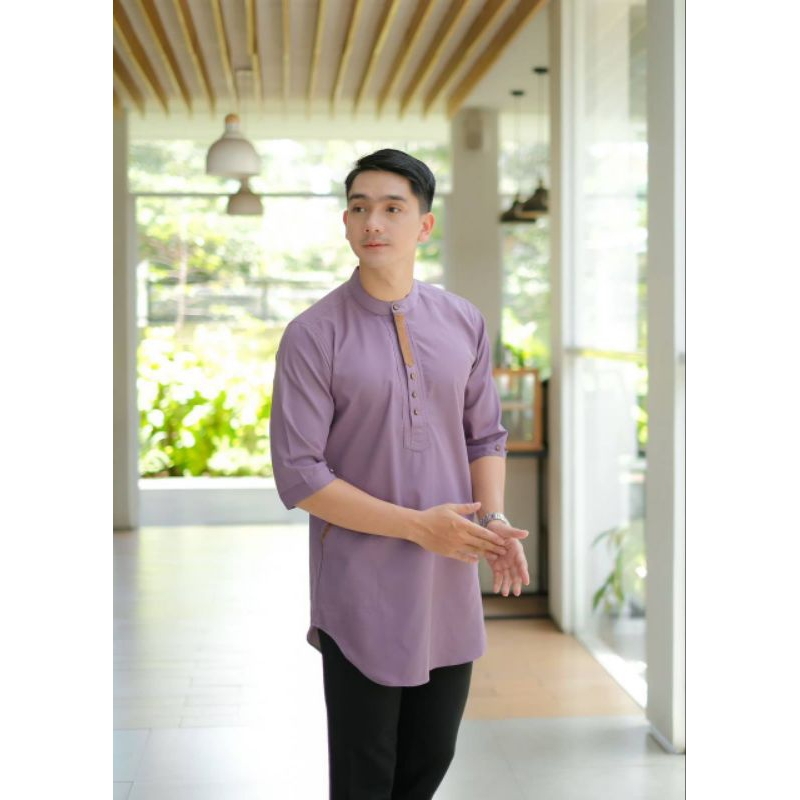 kurta pria lengan tanggung baju koko modern kurta ungu hijau sage biru xanadu bata