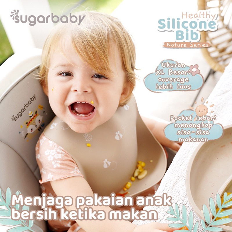 SUGAR BABY - HEALTHY SILICON BIB - Sugarbaby Dino and bunny Celemek Silikon Slabber Waterproof - Perlengkapan Mpasi Anak