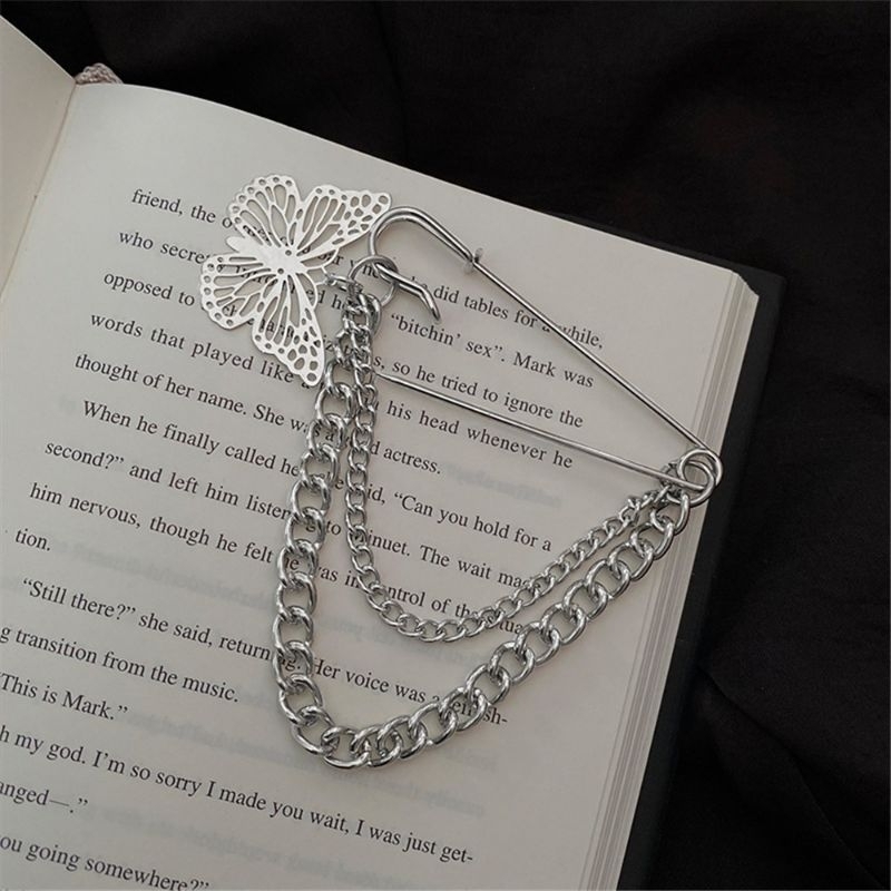 brooch butterfly chain/ pin Bros bross kupu rantai layer layering silver