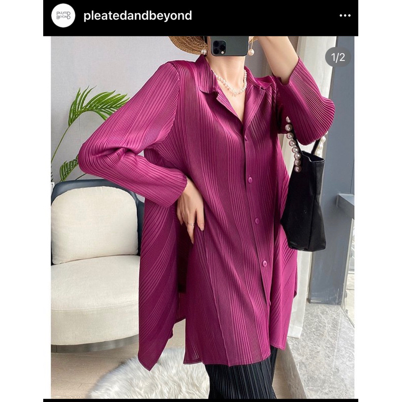 preloved pleats premium kemeja fuschia