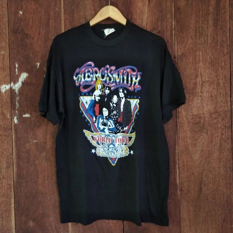 baju kaos band second vintage vtg aerosmith fantasy tag tour