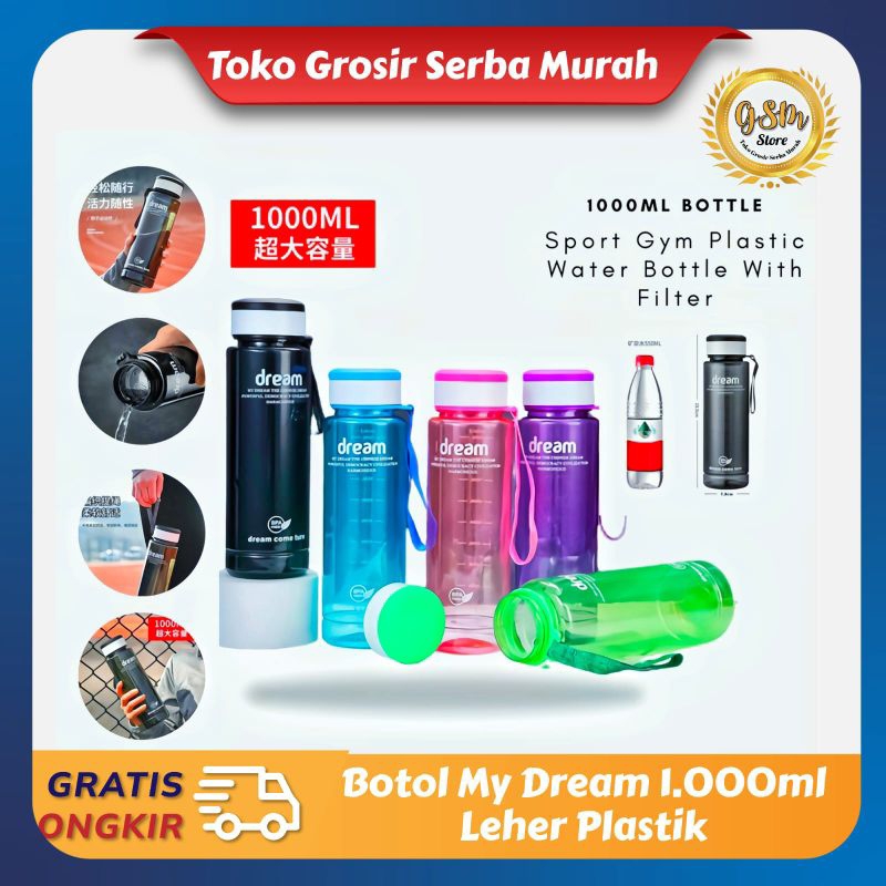 Grosir Termurah 80pcs Botol Minum Dream Sporty Plastik 1 Liter Botol Minum Murah Tumblr Sekolah