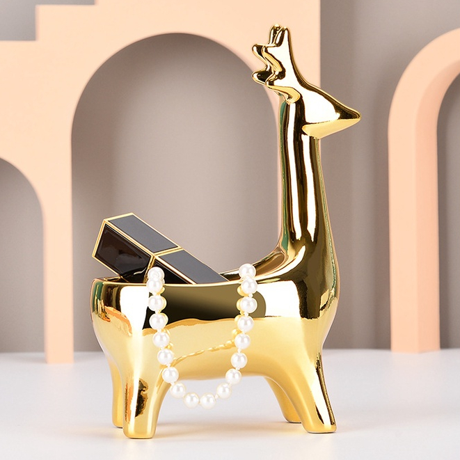 Pajangan Rusa Gold/Patung Rusa Gold/Tempat Perhiasan/Patung Rusa/Pajangan Keramik/Patung Keramik