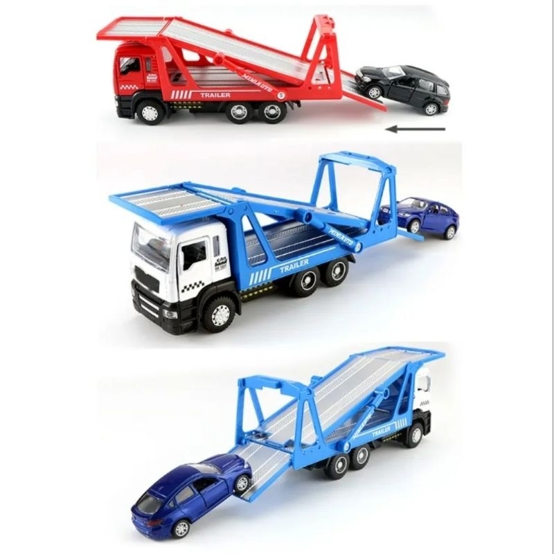 Diecast Miniauto Mobil Truck City Vehicle Trailer Pengangkut Mobil Die-cast Miniatur Kontainer Skala 1:50