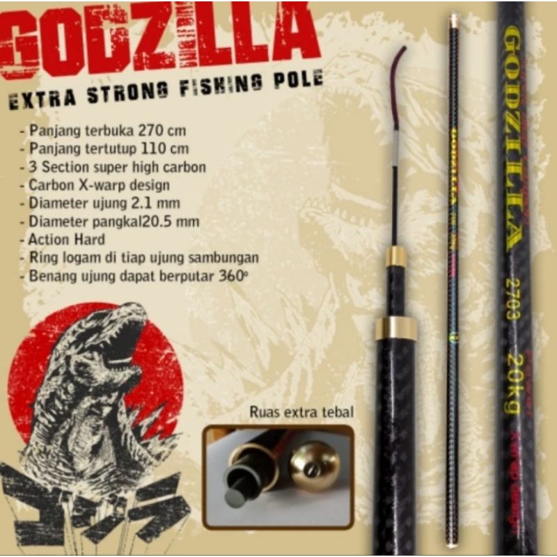 Joran tegek gozilla kaku kuat drag 20kg 270cm