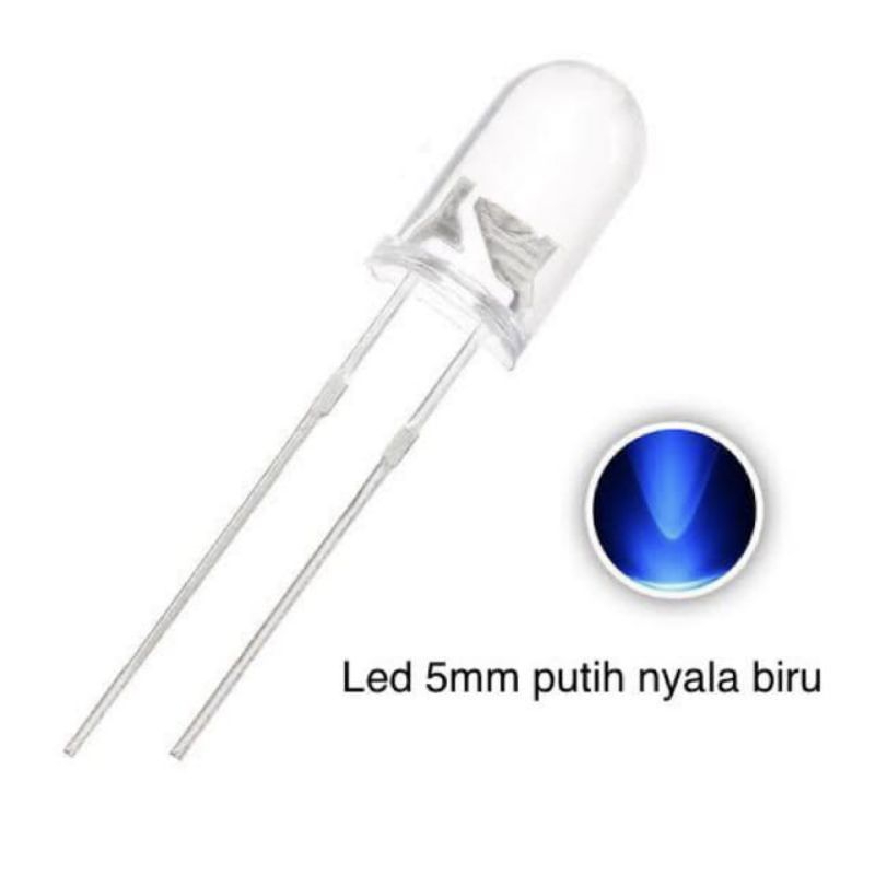 Lampu LED 5mm Putih Nyala Biru 10pcs