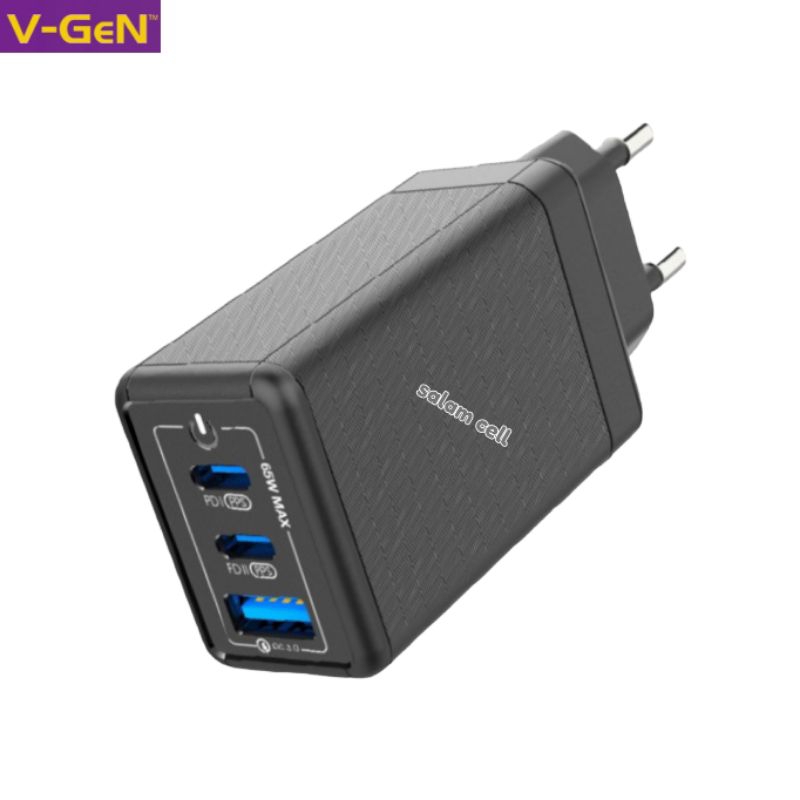 Charger V-Gen VCT3-03 65W 3Port PD3.0 Original Vgen Vct3 03 Garansi Resmi