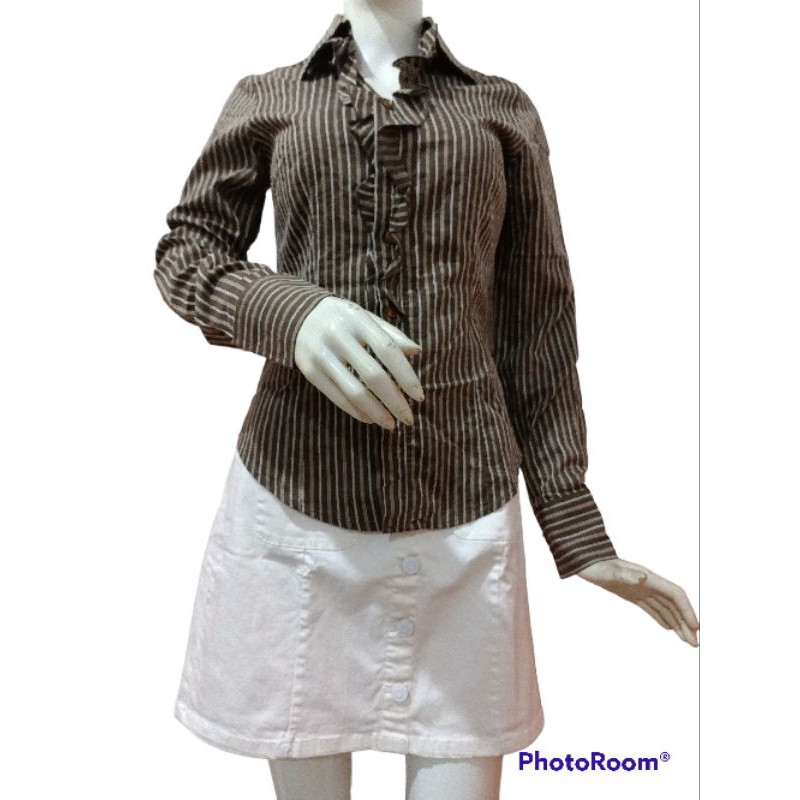 Kemeja lengan panjang wanita /kemeja motif garis-garis
