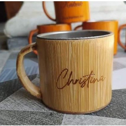 Promo New Toko 10 Pembeli Pertama Gelas Cangkir Kopi Grafir Stainless Bambu Asli Natural Set Kecil M
