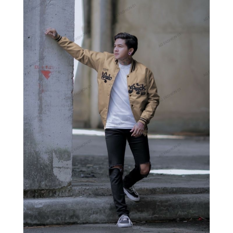 JAKET BOMBER STARTER WOLV VINTAGE-JAKET COWOK CEWEK BORDIR