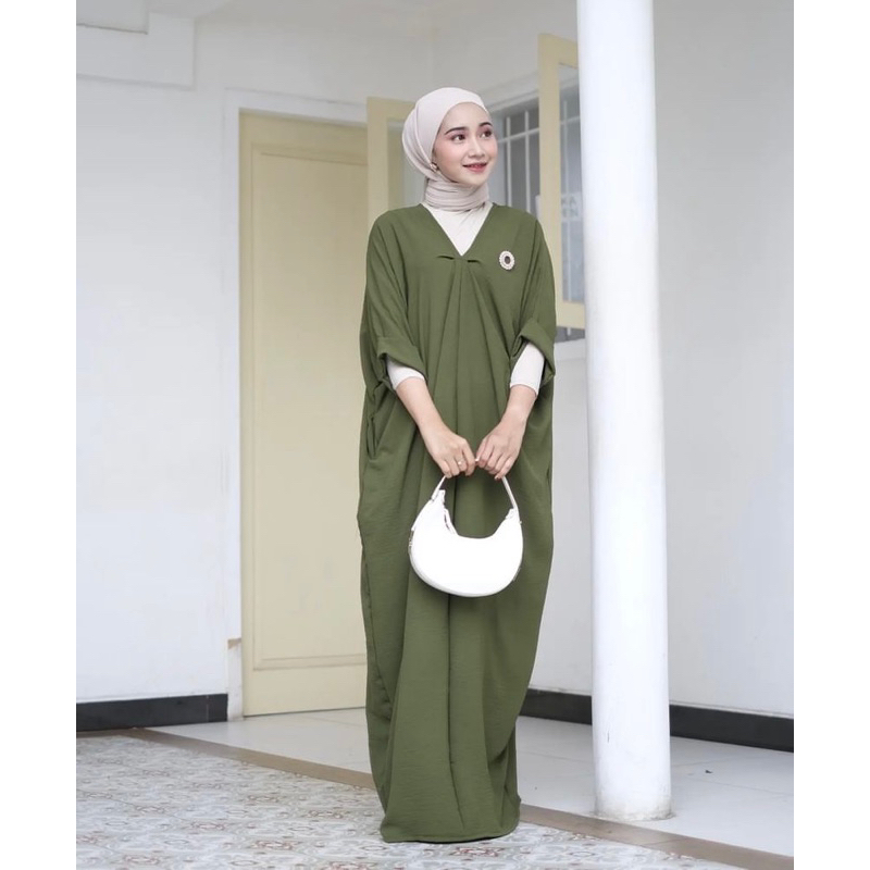 ZALINA KAFTAN - CRINKlE AIRFLOW - V-NECK - NEW MODEL - BISA COd