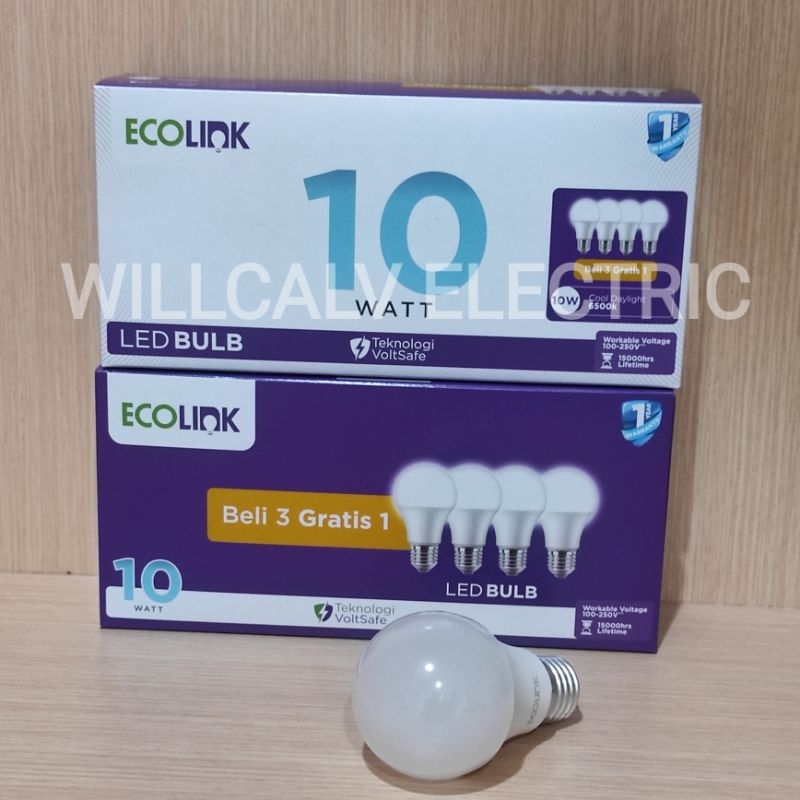 Lampu ECOLINK led bulb Multipack 10W isi 4 (3+1) cahaya putih 6500K / Lampu ECOLINK led bulb 10W