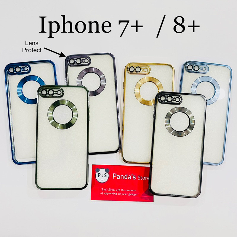 Softcase Iphone 7+ / 8+ Lens Protector Circle Chrome Logo Clear Case