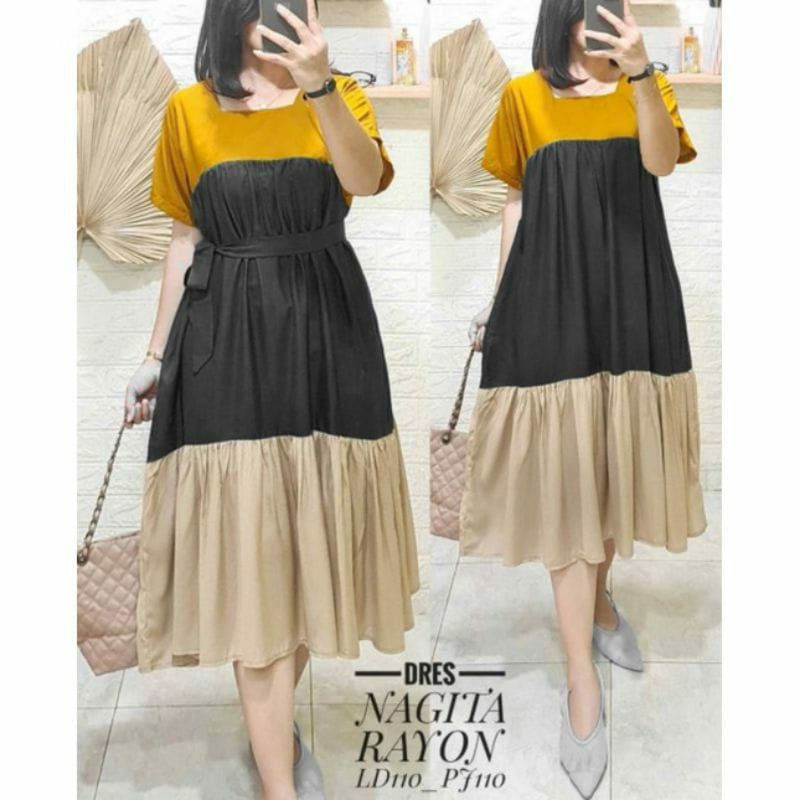 Dress Laura Rayon Polos Busui Resleting Depan Daster Wanta Lengan Pendek Dress Susun Terbaru