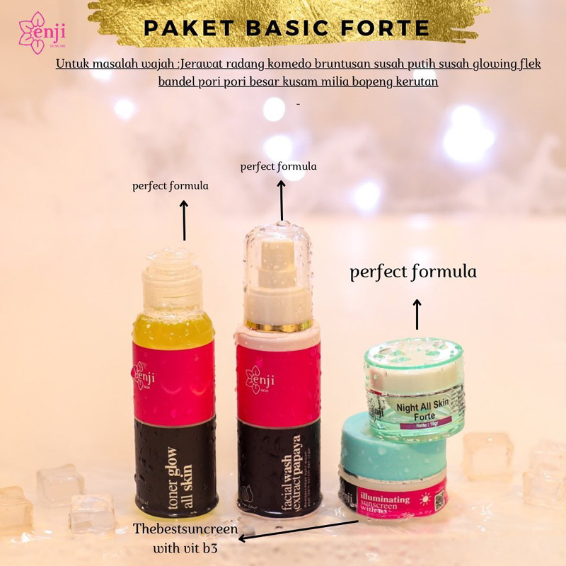 TERAMPUH Paket Cream Pemutih Wajah "Basic" Enji Skincare Glow Whitening Obat Jerawat Penghilang Flek