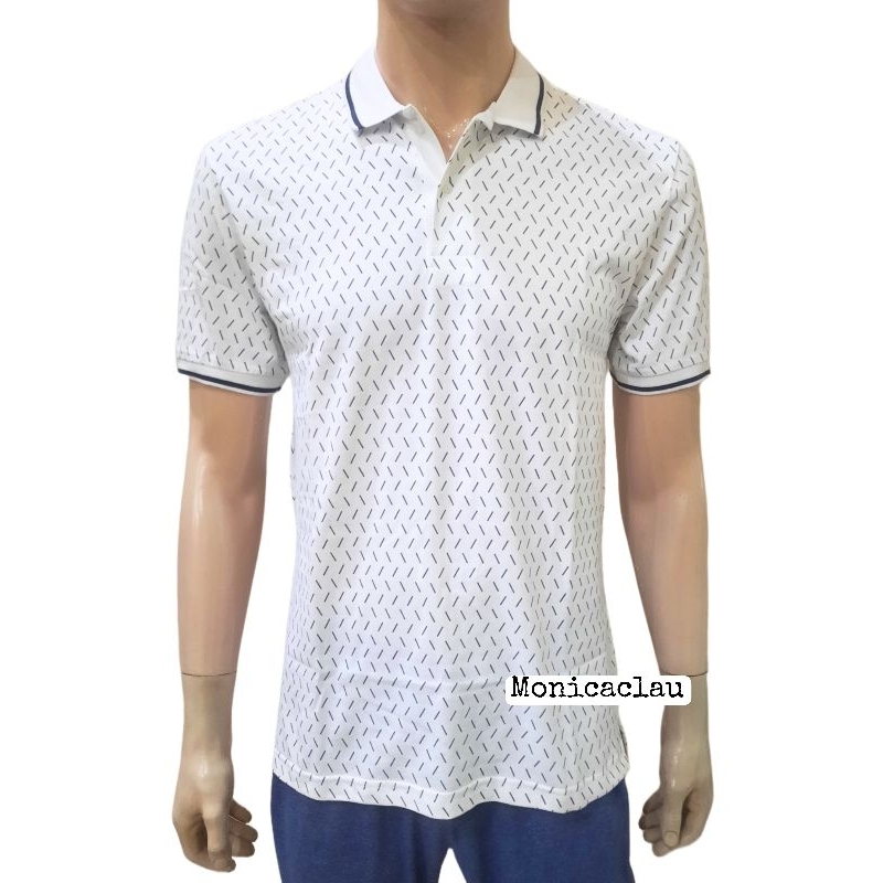 Kaos Polo Pria Poshboy Original Greenwood Print Poloshirt katun putih motif