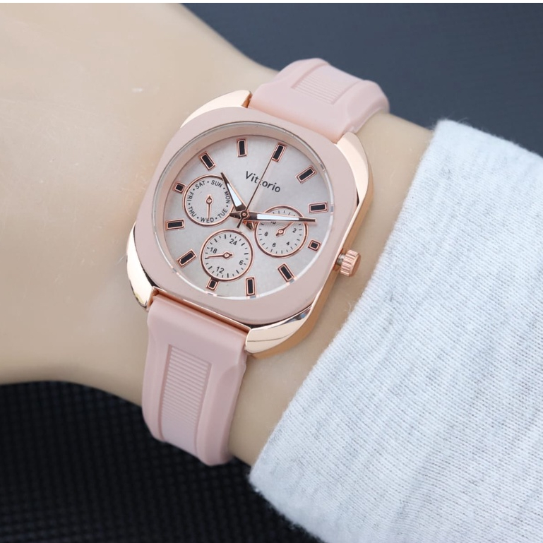 BISA COD ✅Jam Tangan Wanita Vittorio Chrono variasi strap Karet Anti Air