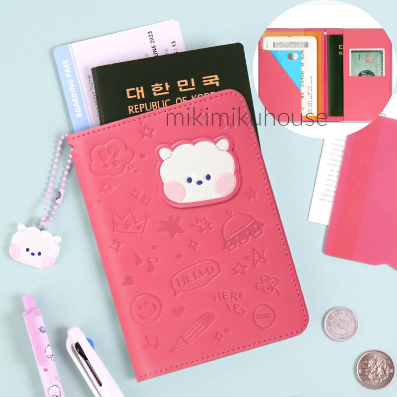 Jual OFFICIAL MININI BT21 LEATHER PASSPORT COVER +KEYRING BT21 PASSPORT
