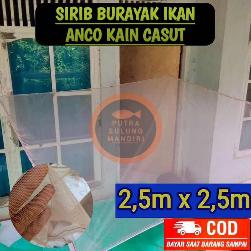 Jaring anco ikan casut ukuran 2,5x2,5 tangkul burayak larva ikan