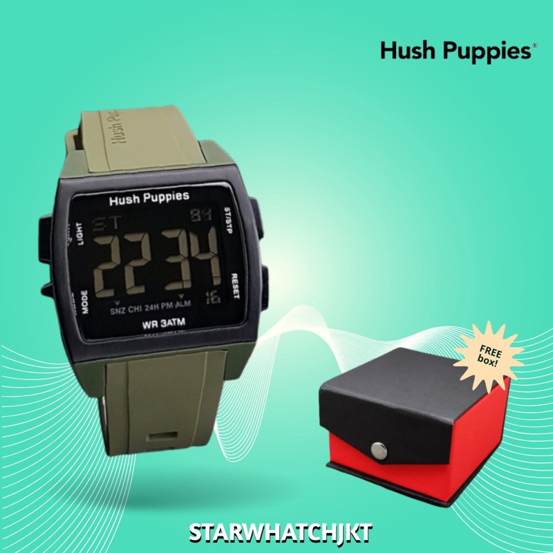 (Grosir Cod)Jam Tangan unisex Digital Hushpuppies 2111 Anti Air Free Box Strap Rubber/Karet(Dikirim Jakarta)