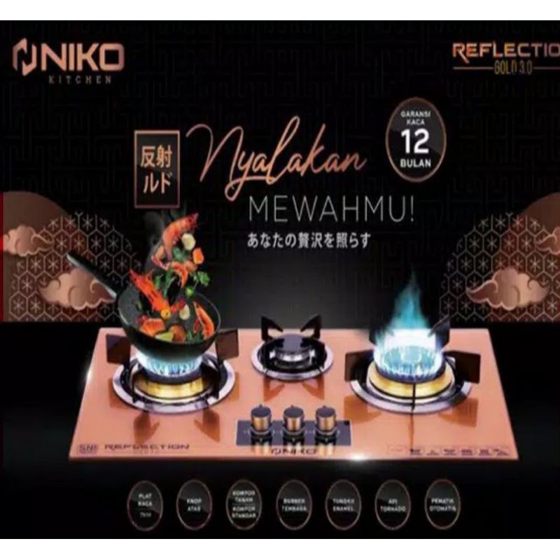 NIKO RG 20T/REFLECTION GOLD BLACK Kompor Gas Kaca 2  Tungku