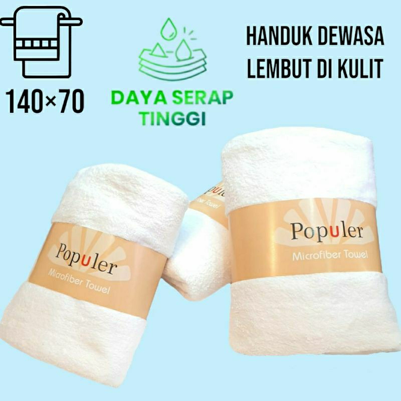 Handuk Mandi Dewasa Putih Polos/Handuk Dewasa Microfiber Premium uk 140×70/Handuk Putih Polos Dewasa